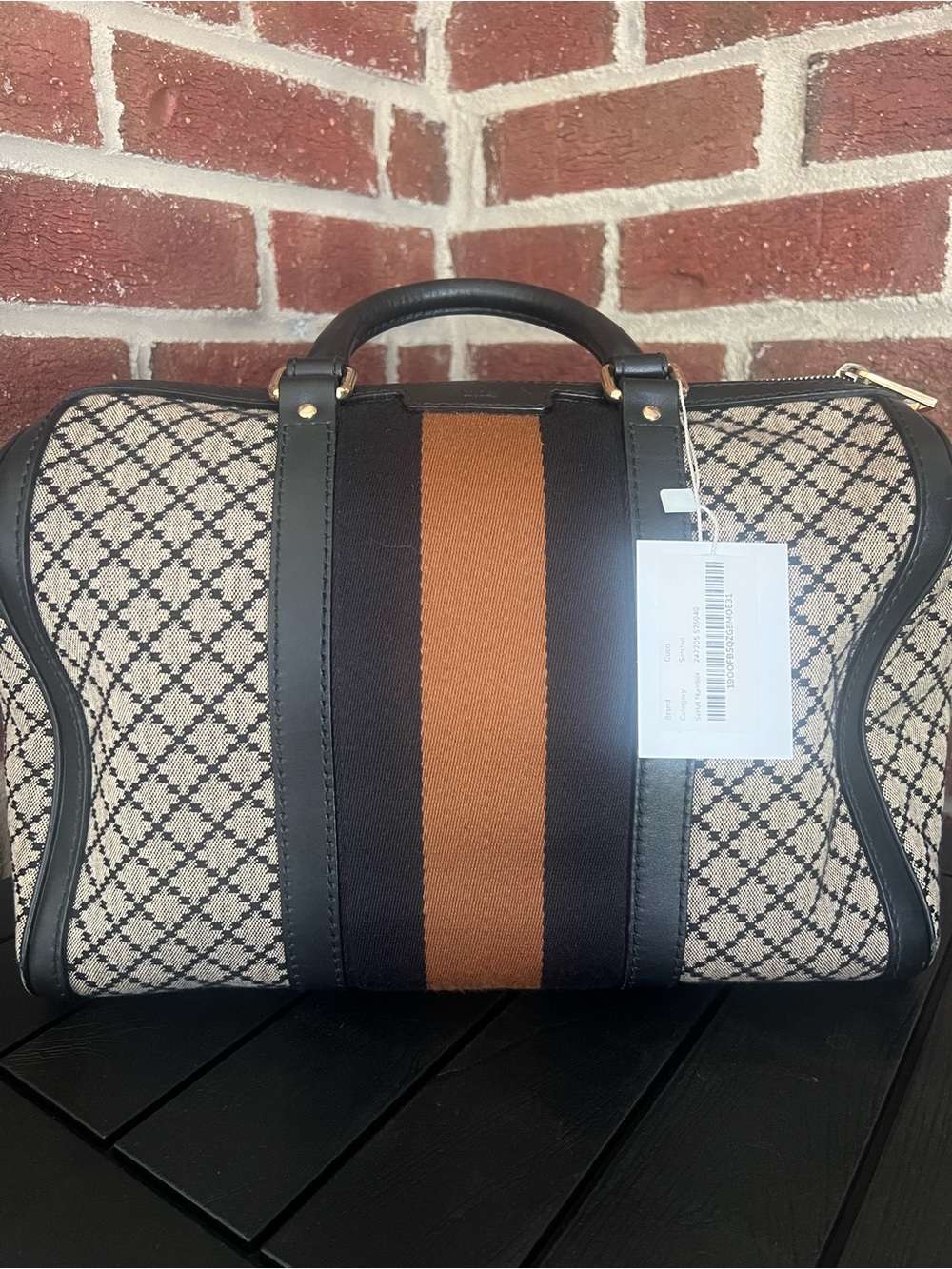 Authentic: Authenticated Gucci Medium Diamante Canvas Web Joy Boston Bag Beige